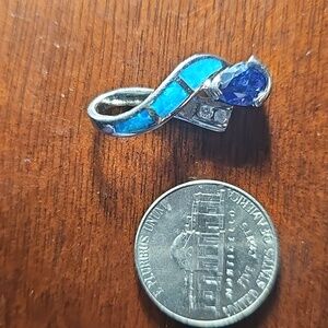 Blue Sapphire & AustralianOpal Inlay 925 Sterling Silver Pendant